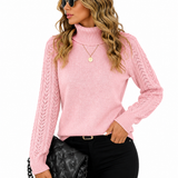 Blusa Tricot Gola Alta Rosa Feminina