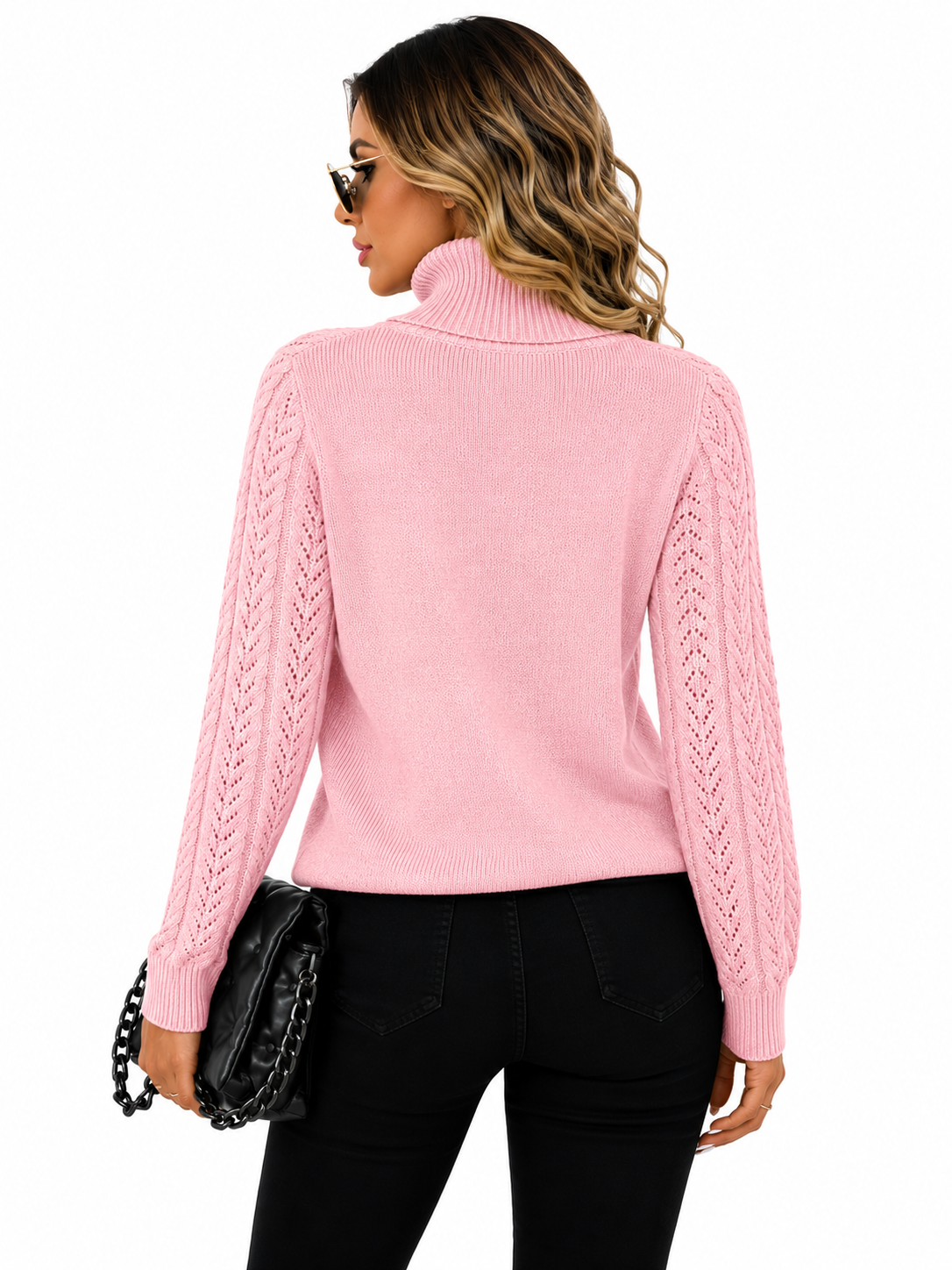 Blusa Tricot Gola Alta Rosa Feminina