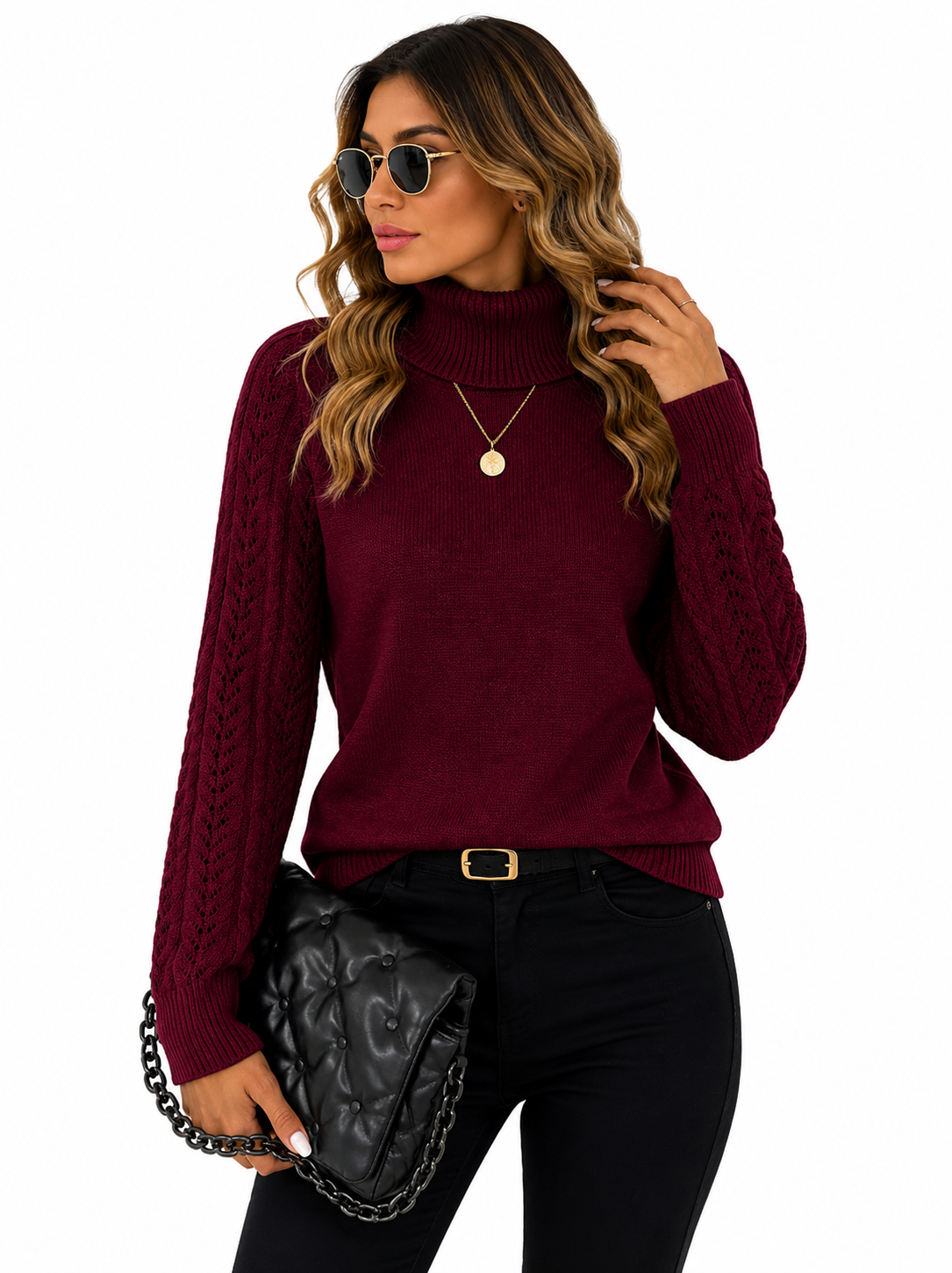 Blusa Tricot Gola Alta Vinho Feminina