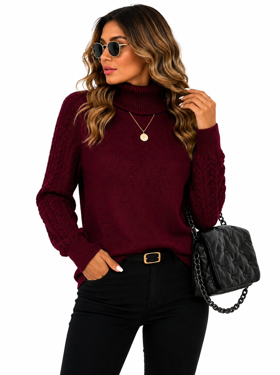 Blusa Tricot Gola Alta Vinho Feminina