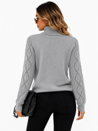 Blusa Tricot Gola Alta Cinza Feminina