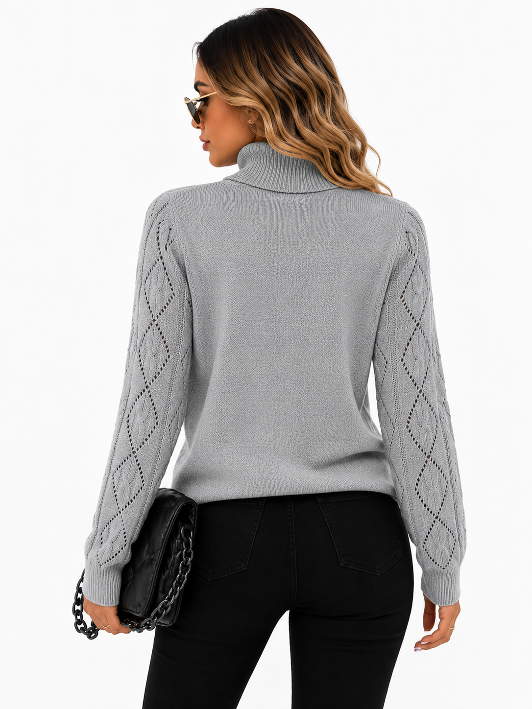 Blusa Tricot Gola Alta Cinza Feminina
