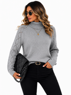 Blusa Tricot Gola Alta Cinza Feminina