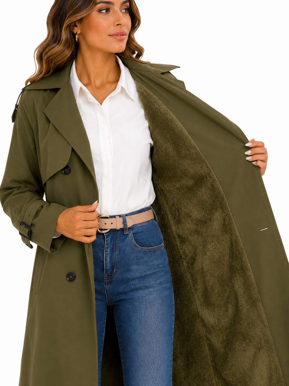 Sobretudo Feminino Amanda | Trench Coat Térmico Forrado com Cinto
