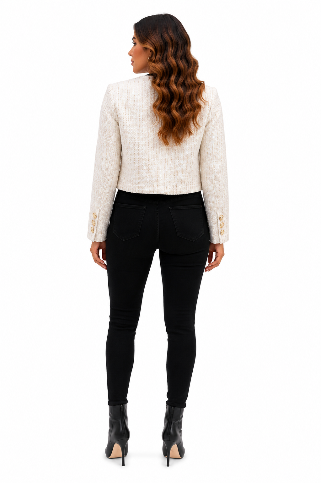 Casaco Feminino Off White Tweed Botões Dourados