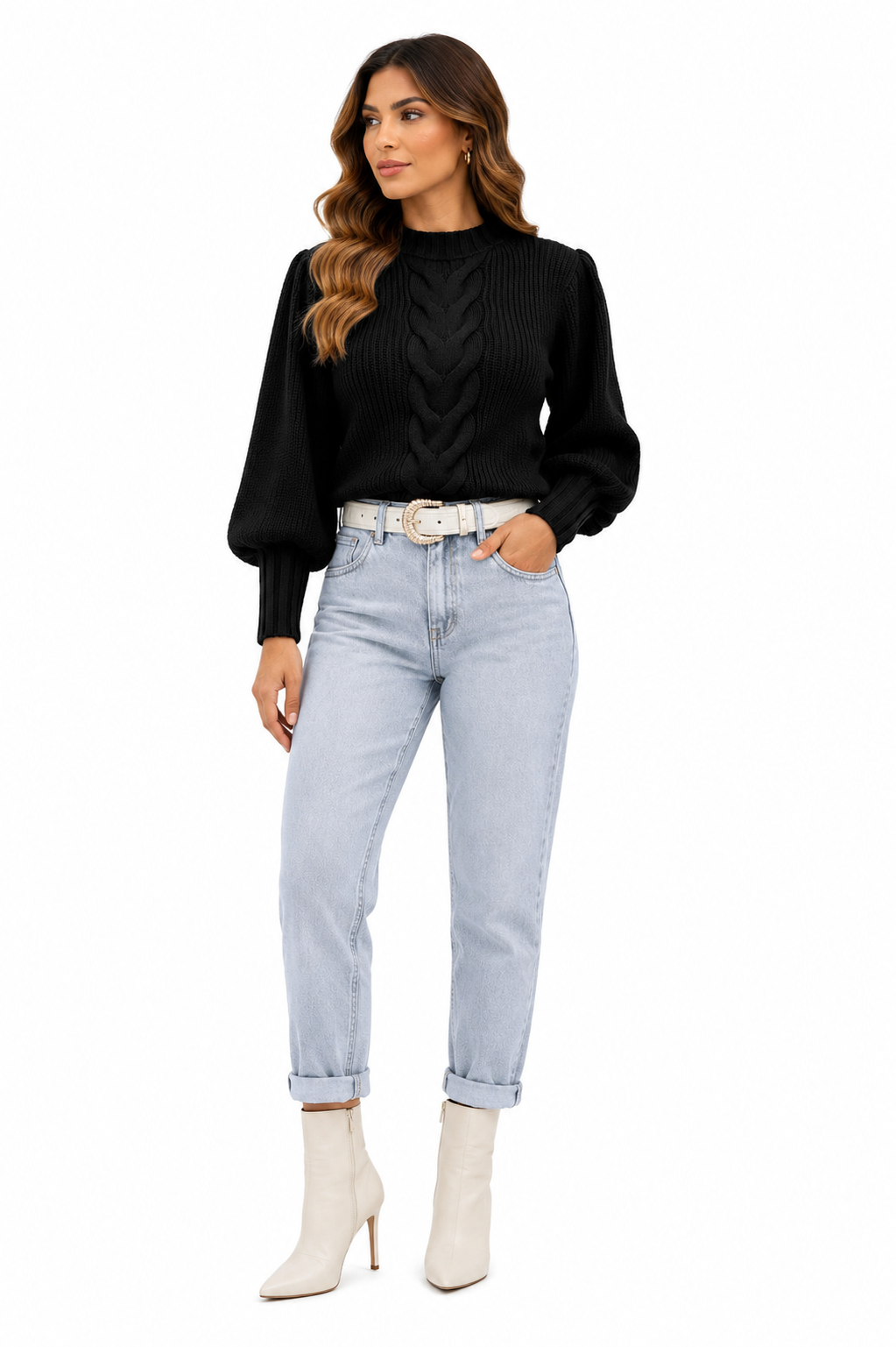 Blusa Tricot Feminina Preta Manga Bufante