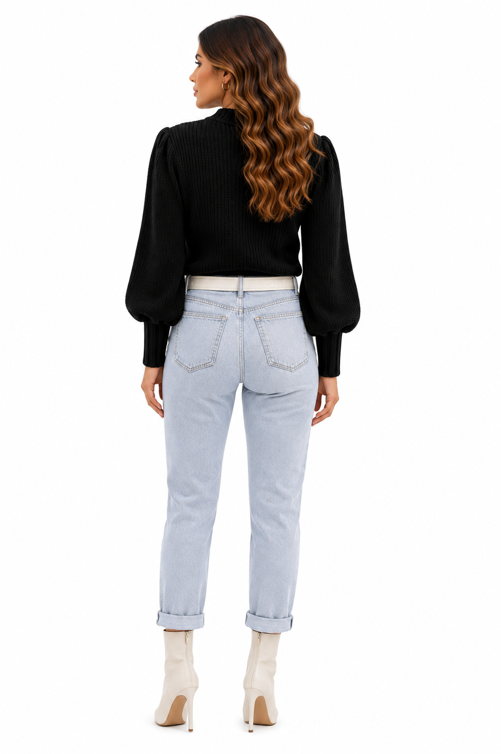 Blusa Tricot Feminina Preta Manga Bufante