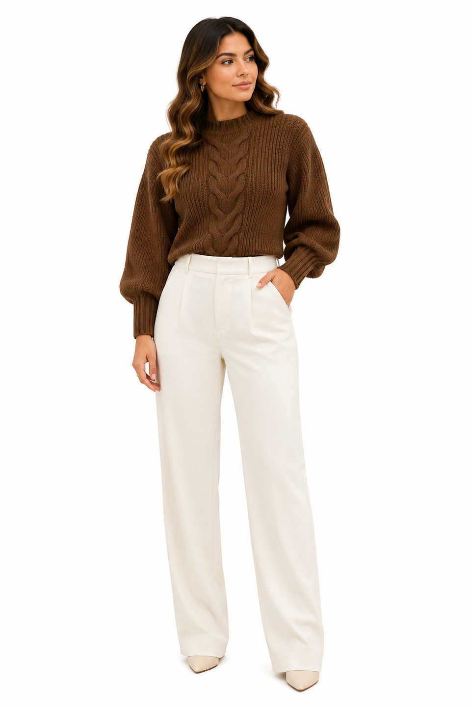 Blusa Tricot Feminina Marrom Manga Bufante
