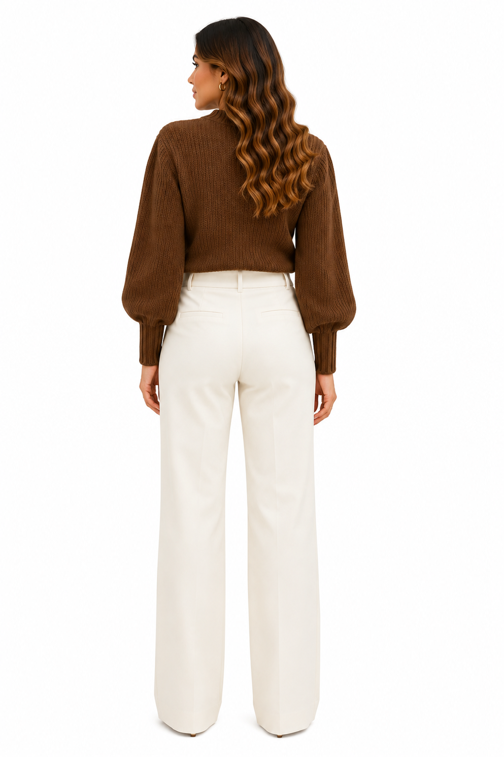 Blusa Tricot Feminina Marrom Manga Bufante