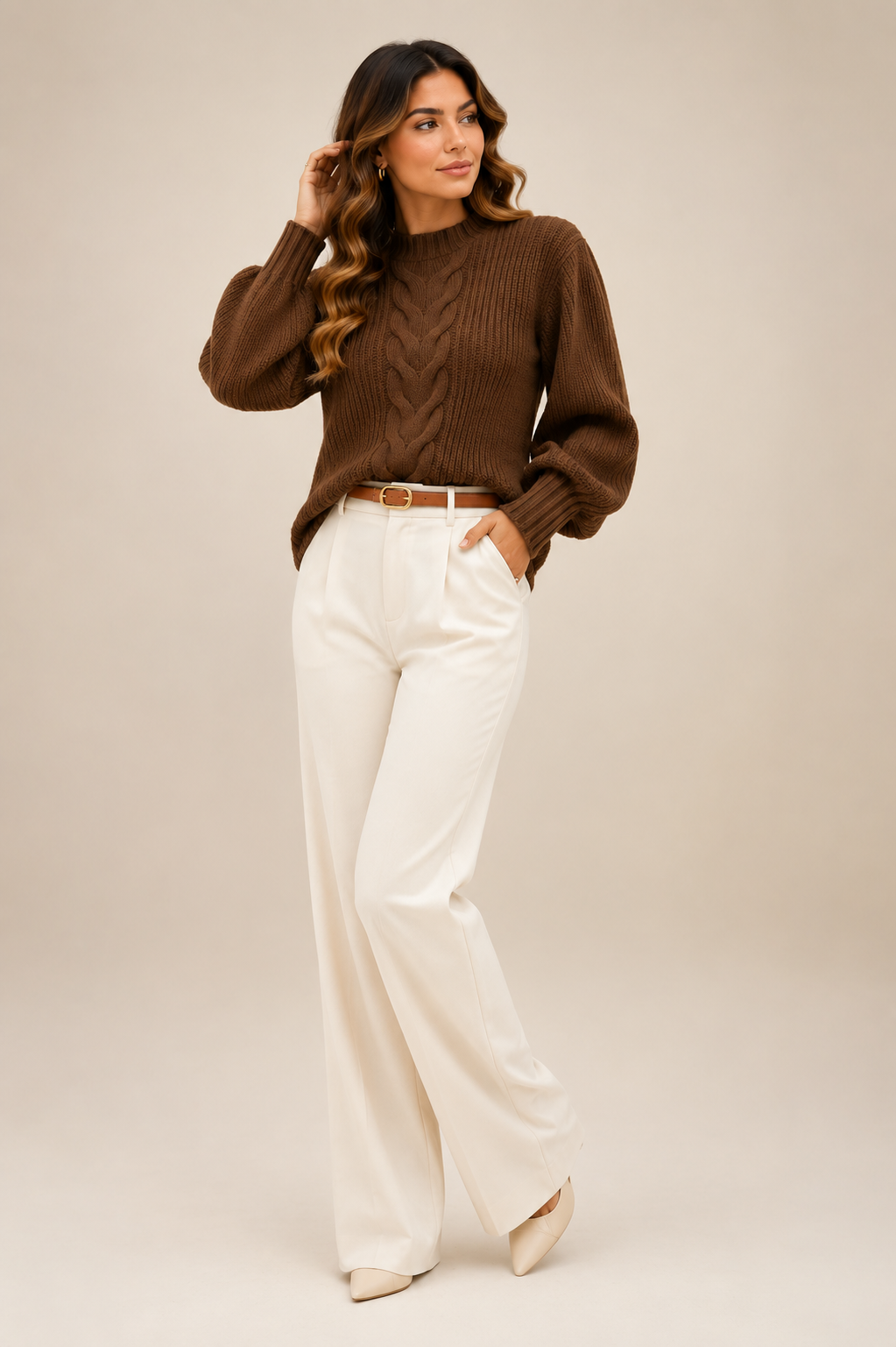 Blusa Tricot Feminina Marrom Manga Bufante
