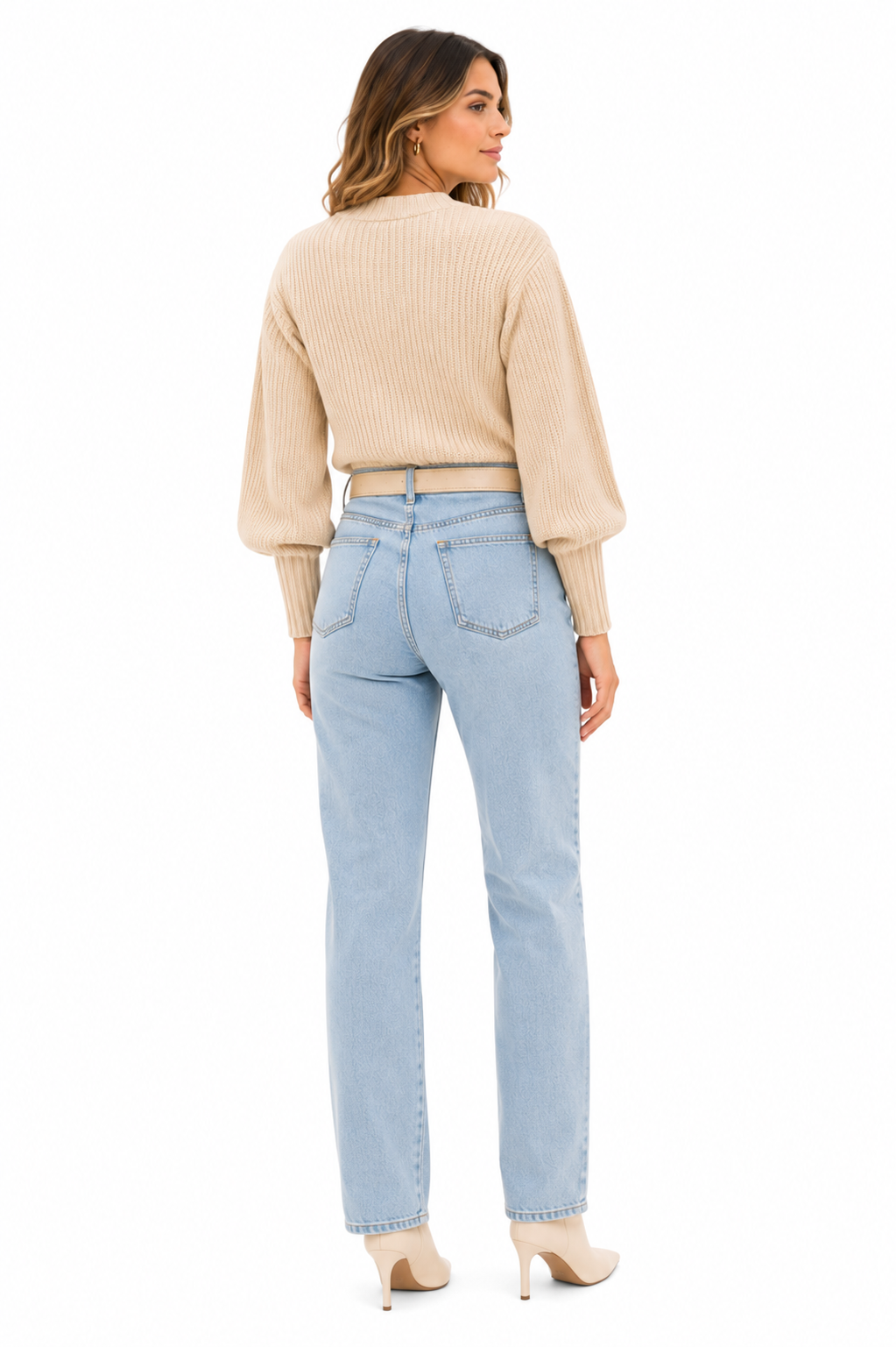Blusa Tricot Feminina Bege Manga Bufante