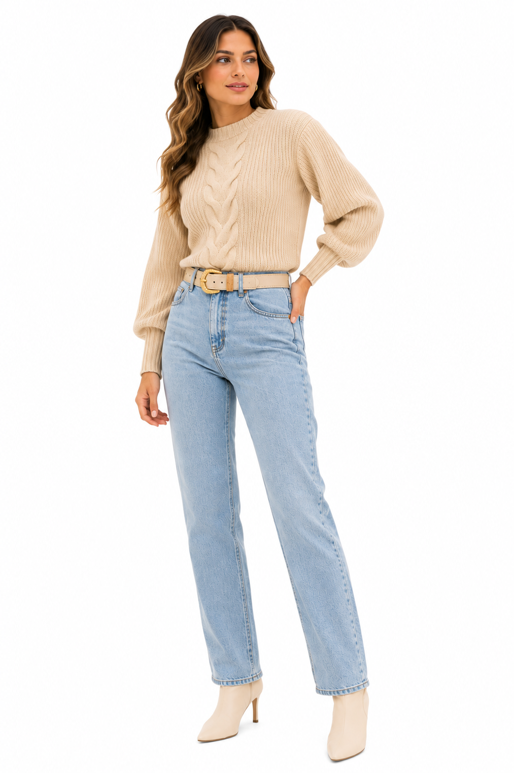 Blusa Tricot Feminina Bege Manga Bufante