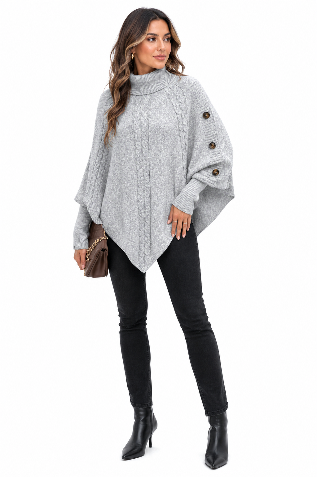 Casaco Tricot Gola Alta Cinza Feminino