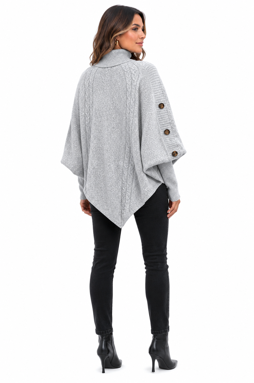 Casaco Tricot Gola Alta Cinza Feminino