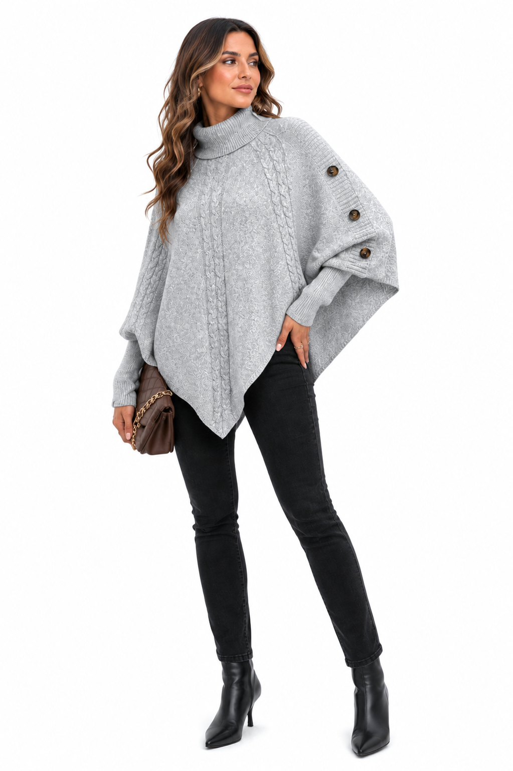 Casaco Tricot Gola Alta Cinza Feminino
