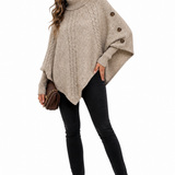 Casaco Tricot Gola Alta Bege Feminino