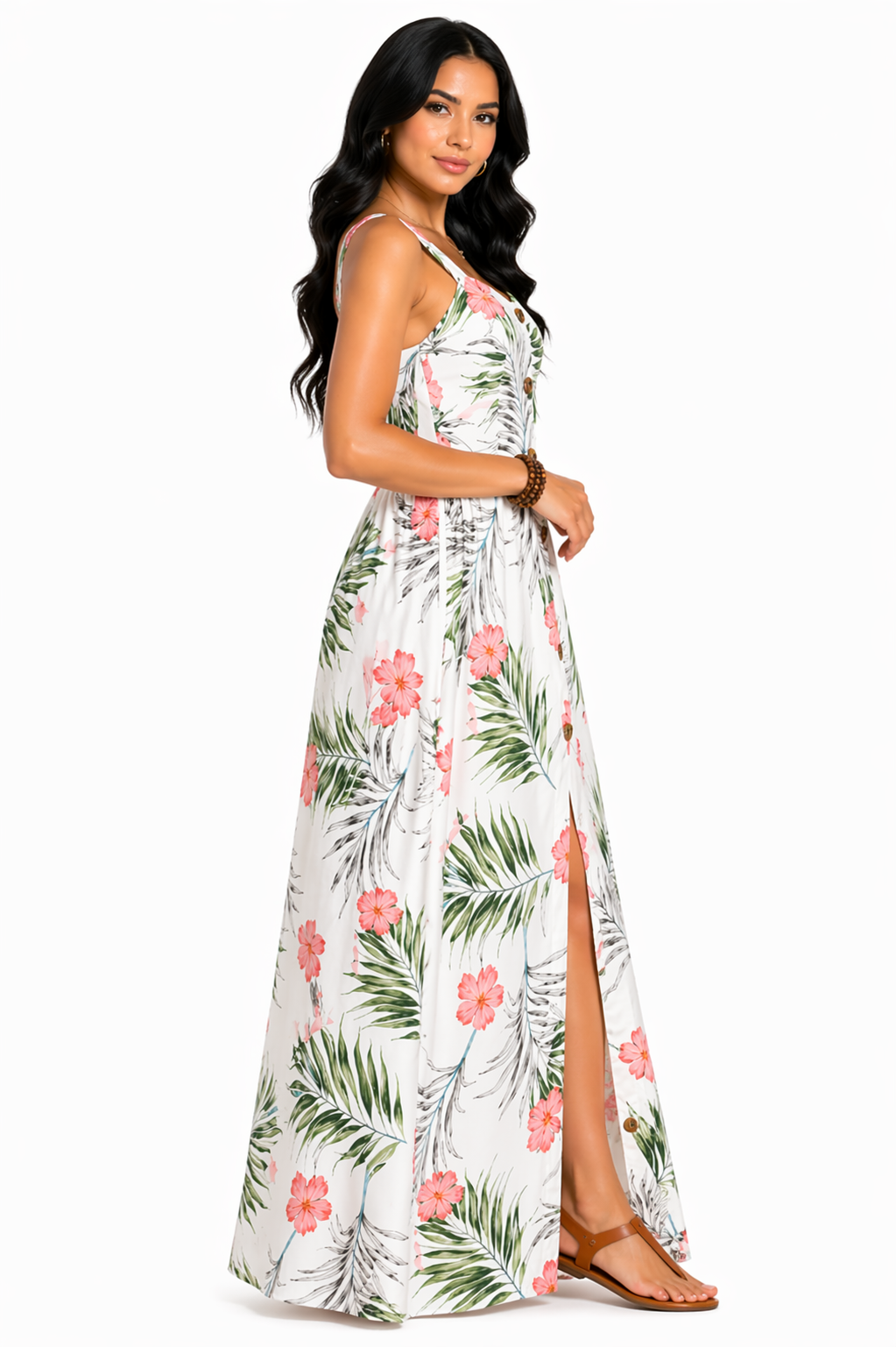 Vestido Longo com Estampa Tropical