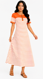 Vestido Longo Listrado com Botões