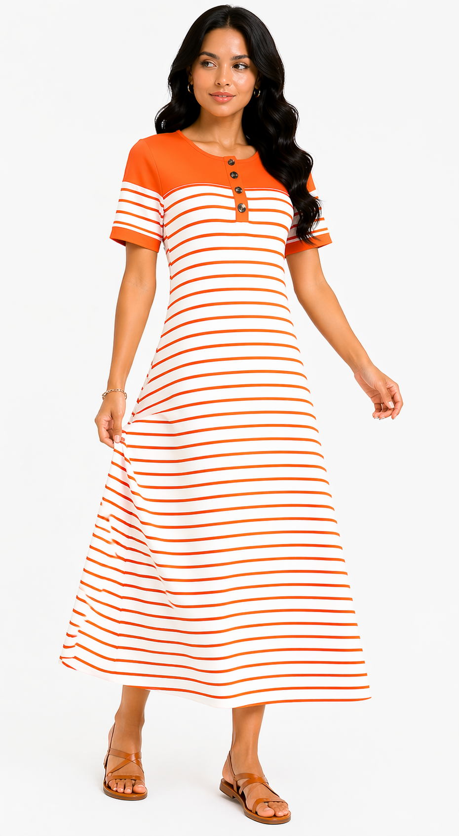 Vestido Longo Listrado com Botões