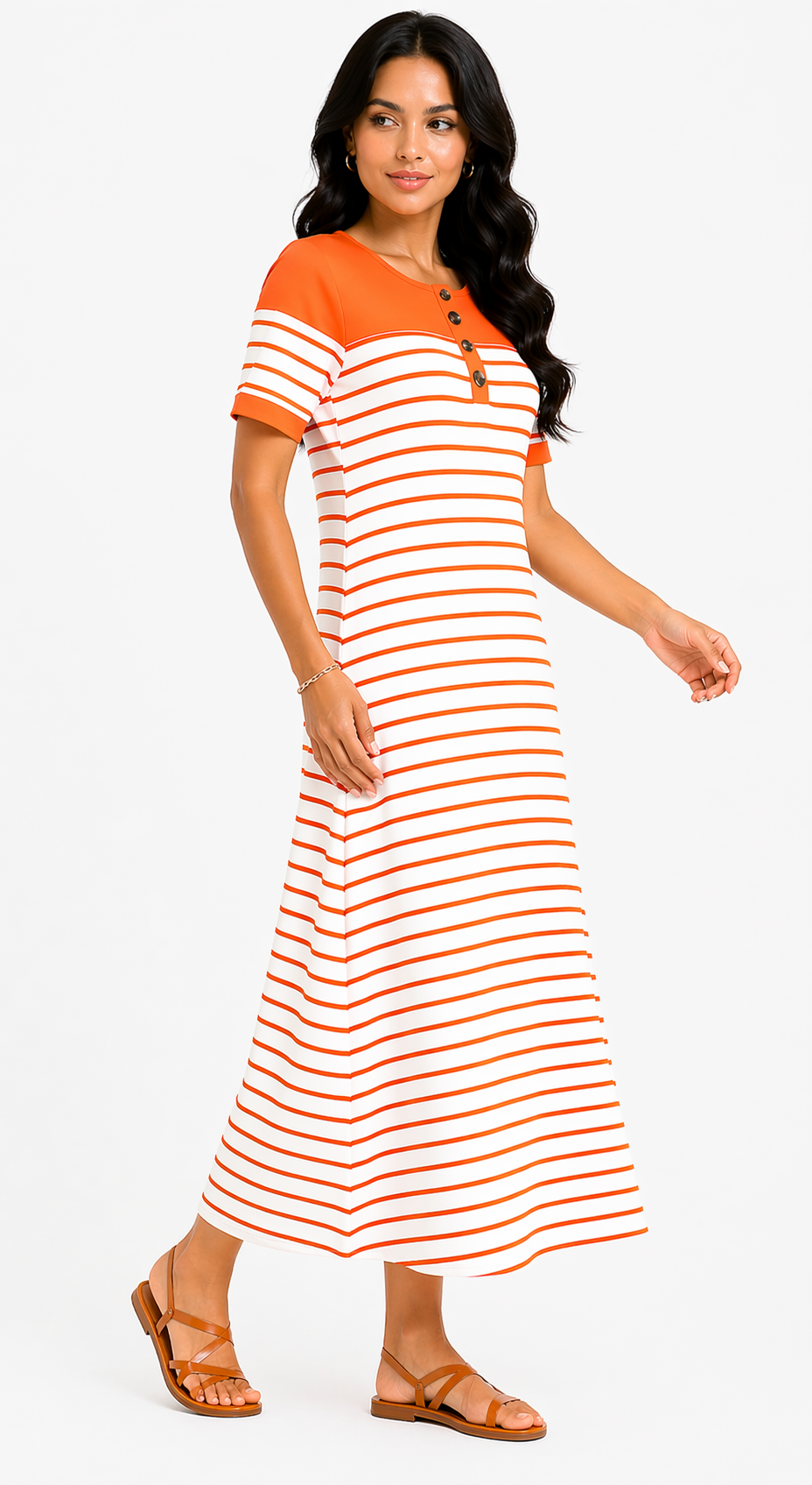 Vestido Longo Listrado com Botões