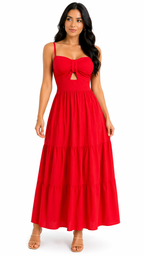 Vestido com Amarração Frontal e Alças Finas Mia Vermelho