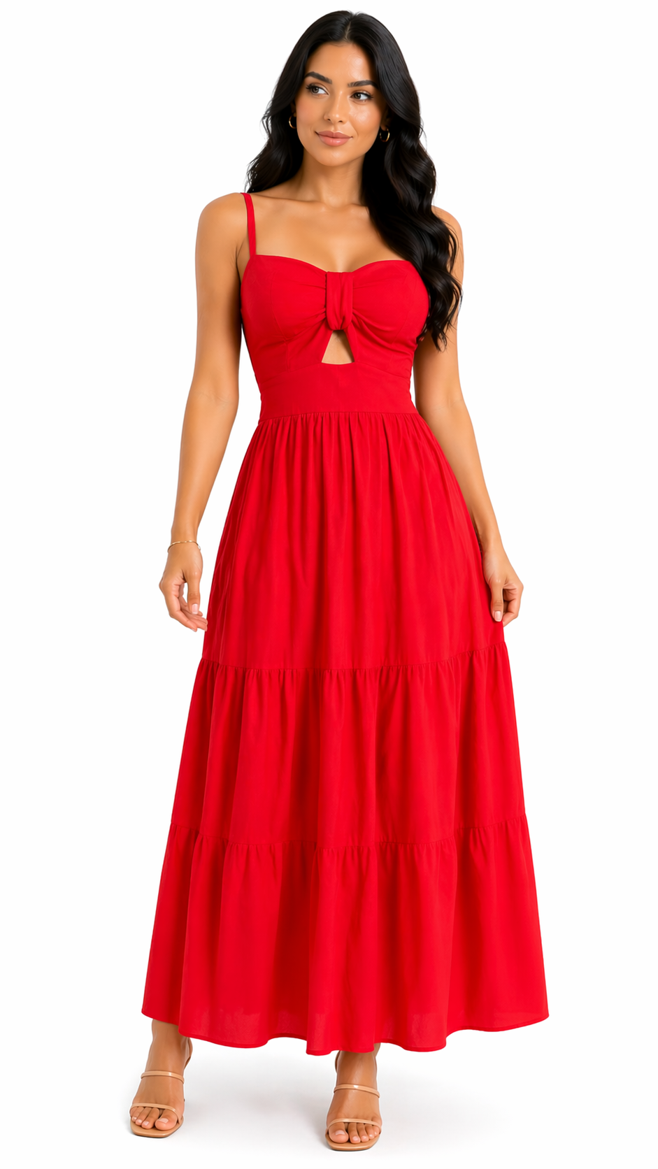 Vestido com Amarração Frontal e Alças Finas Mia Vermelho