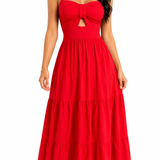 Vestido com Amarração Frontal e Alças Finas Mia Vermelho