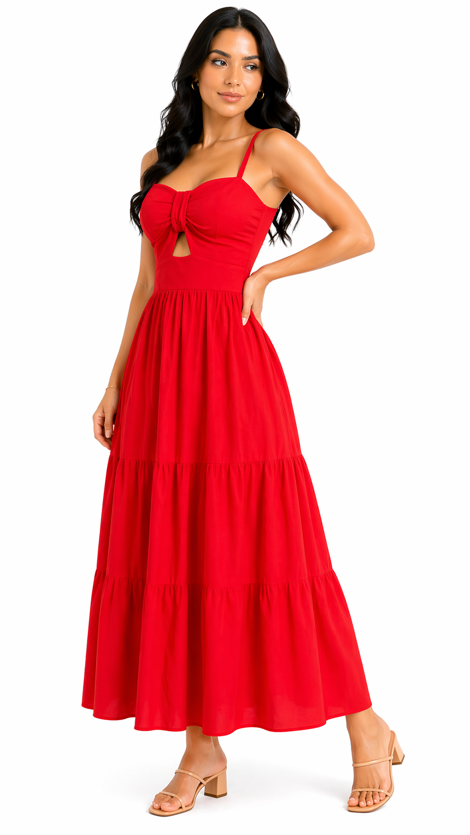 Vestido com Amarração Frontal e Alças Finas Mia Vermelho