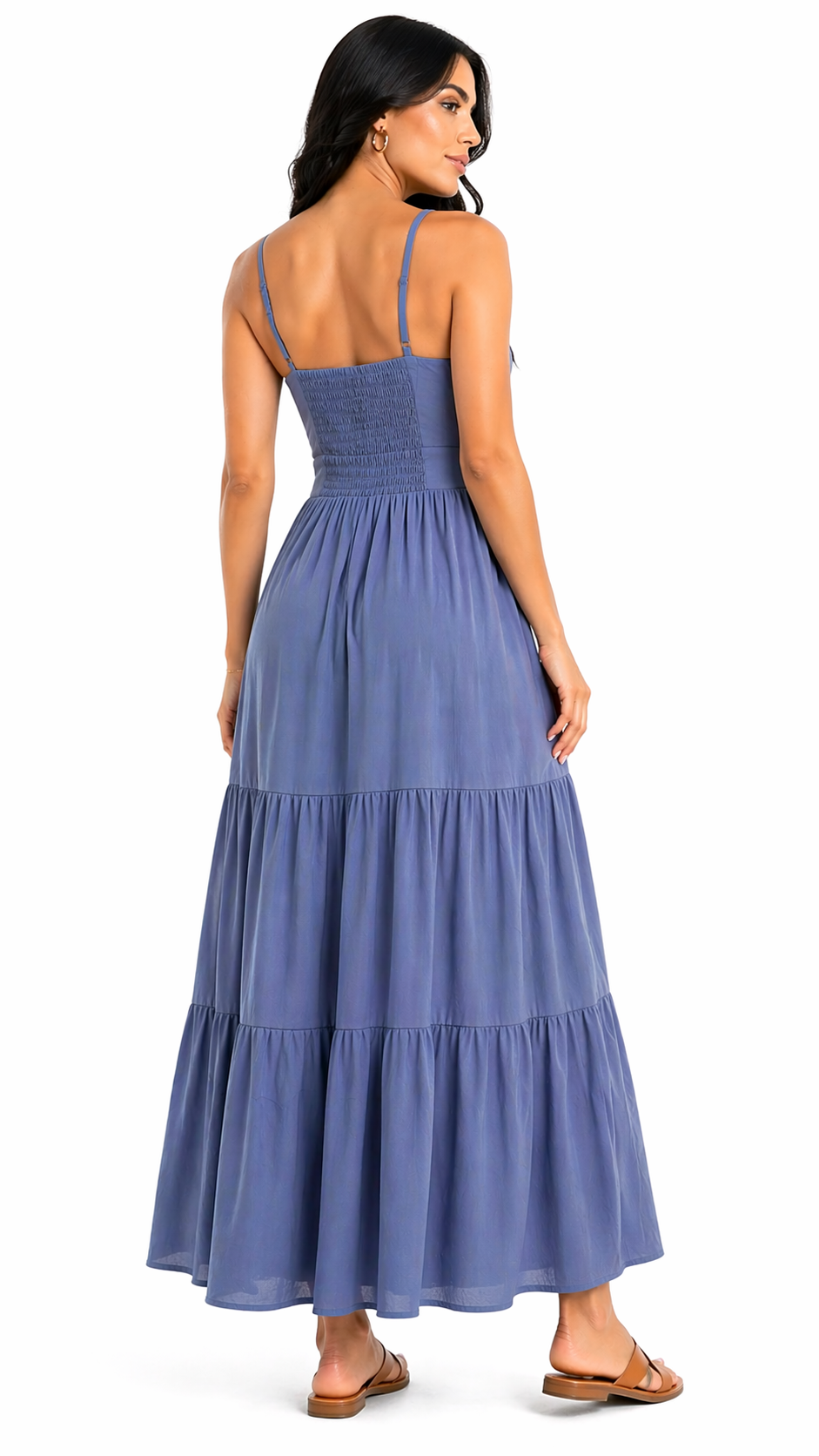 Vestido com Amarração Frontal e Alças Finas Mia Azul