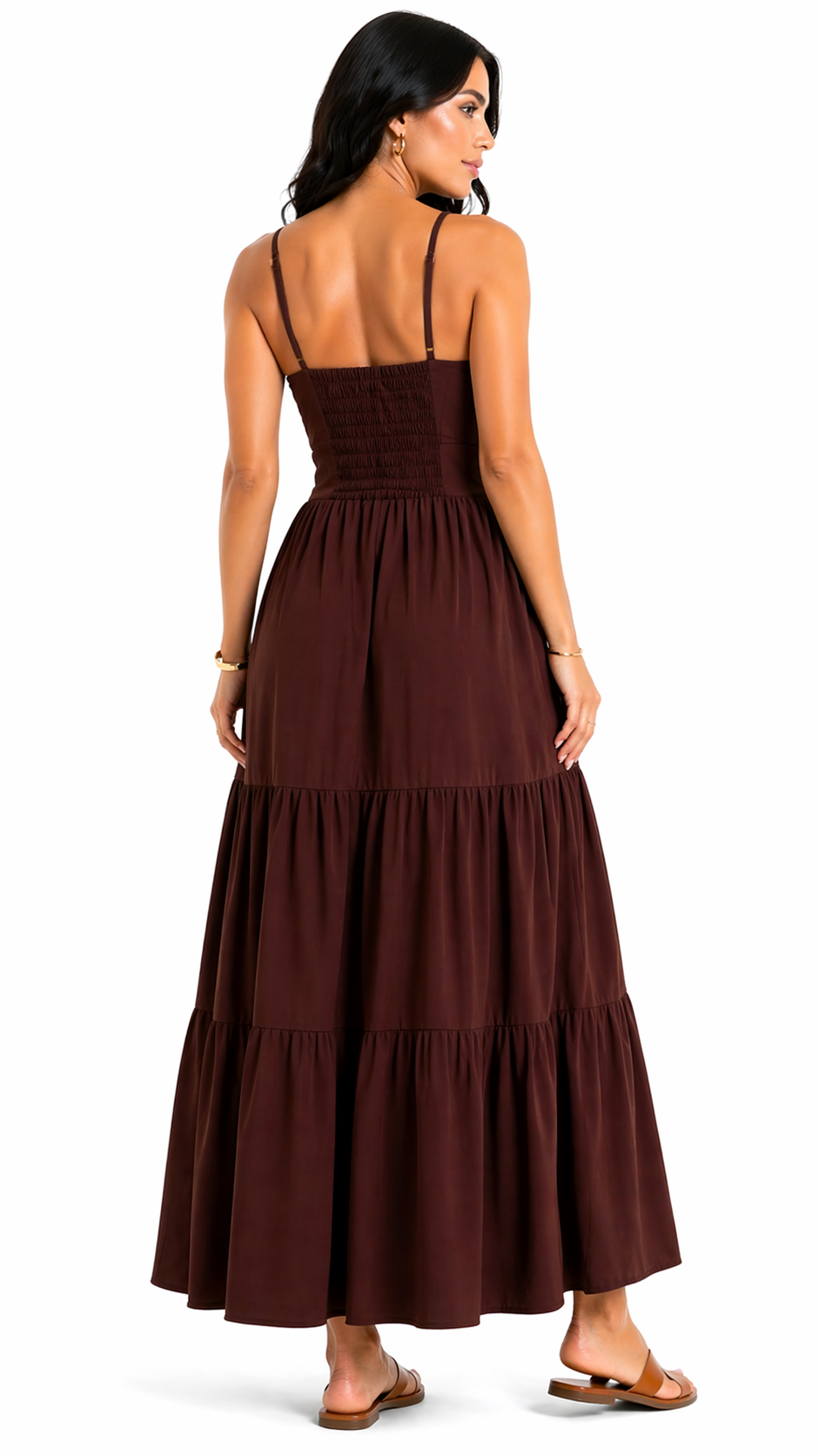 Vestido com Amarração Frontal e Alças Finas Mia Marrom