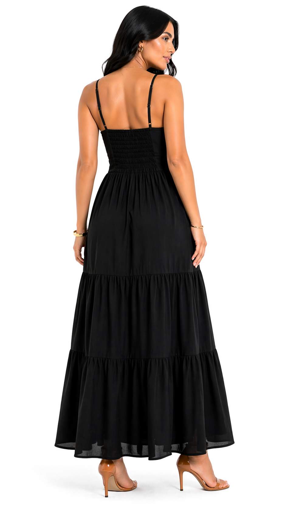 Vestido com Amarração Frontal e Alças Finas Mia Preto