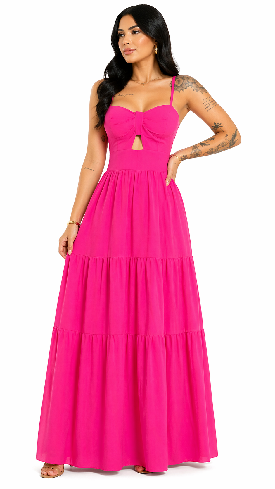 Vestido com Amarração Frontal e Alças Finas Mia Rosa
