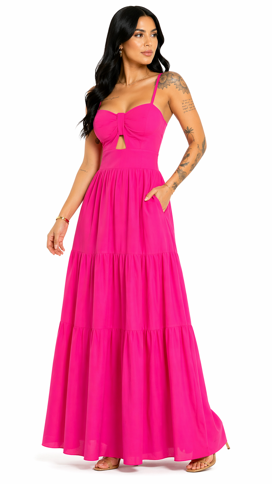 Vestido com Amarração Frontal e Alças Finas Mia Rosa