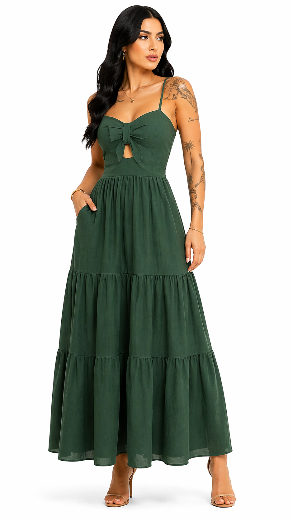 Vestido com Amarração Frontal e Alças Finas Mia Verde
