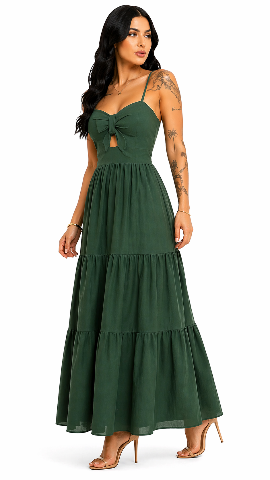 Vestido com Amarração Frontal e Alças Finas Mia Verde