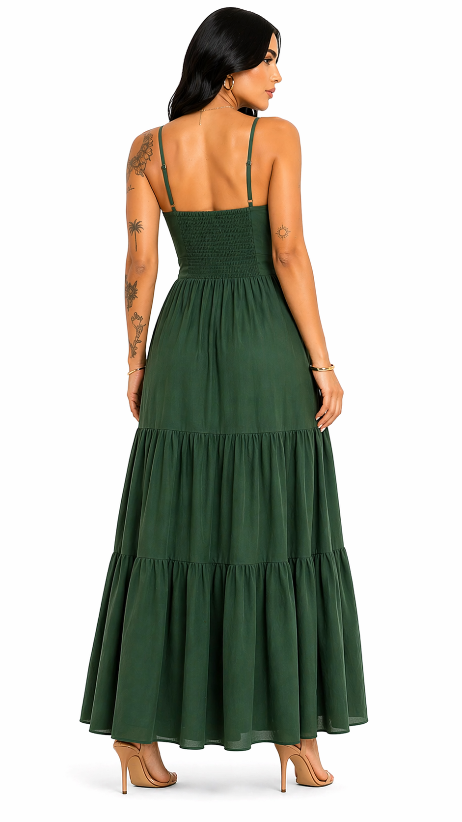 Vestido com Amarração Frontal e Alças Finas Mia Verde