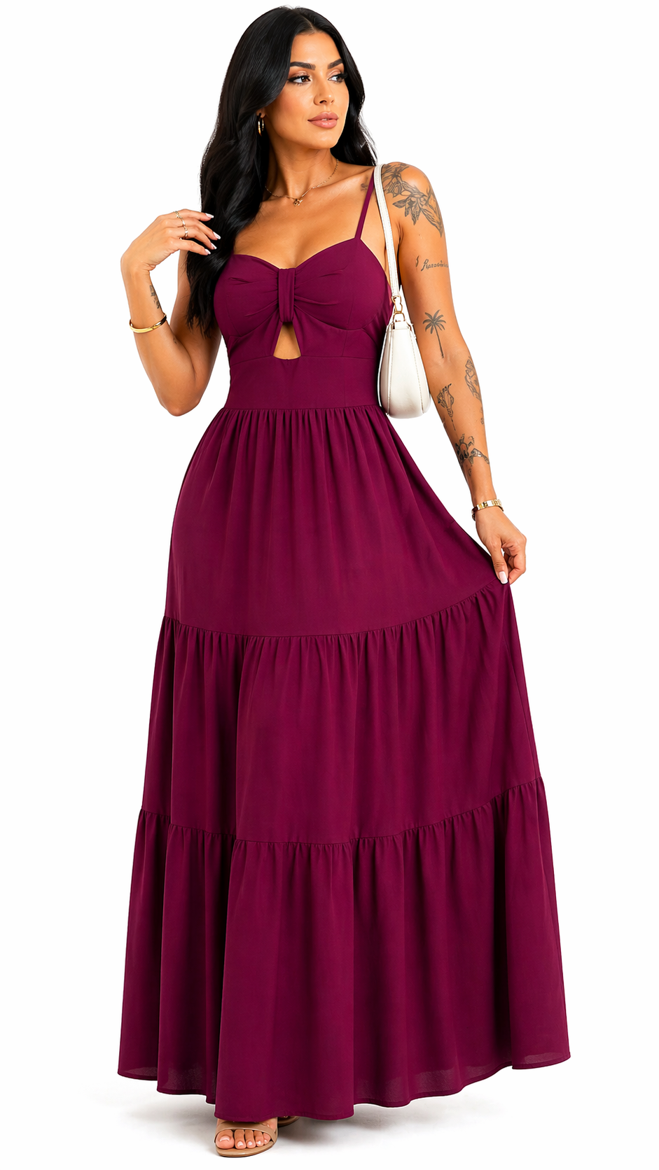 Vestido com Amarração Frontal e Alças Finas Mia Roxo