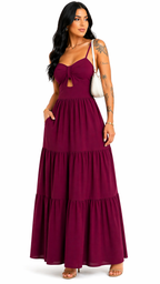 Vestido com Amarração Frontal e Alças Finas Mia Roxo