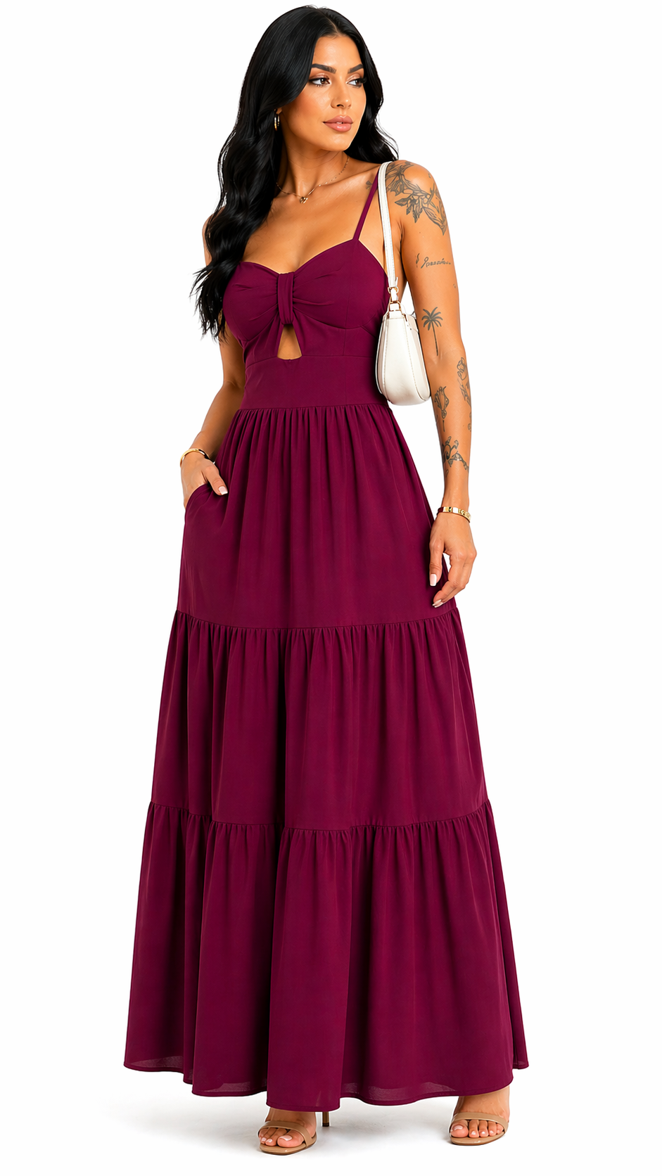 Vestido com Amarração Frontal e Alças Finas Mia Roxo