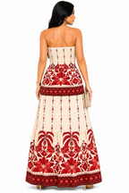 Vestido Longo Tomara que Caia Mykaelle Vermelho e Branco