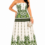 Vestido Longo Tomara que Caia Mykaelle Verde e Branco