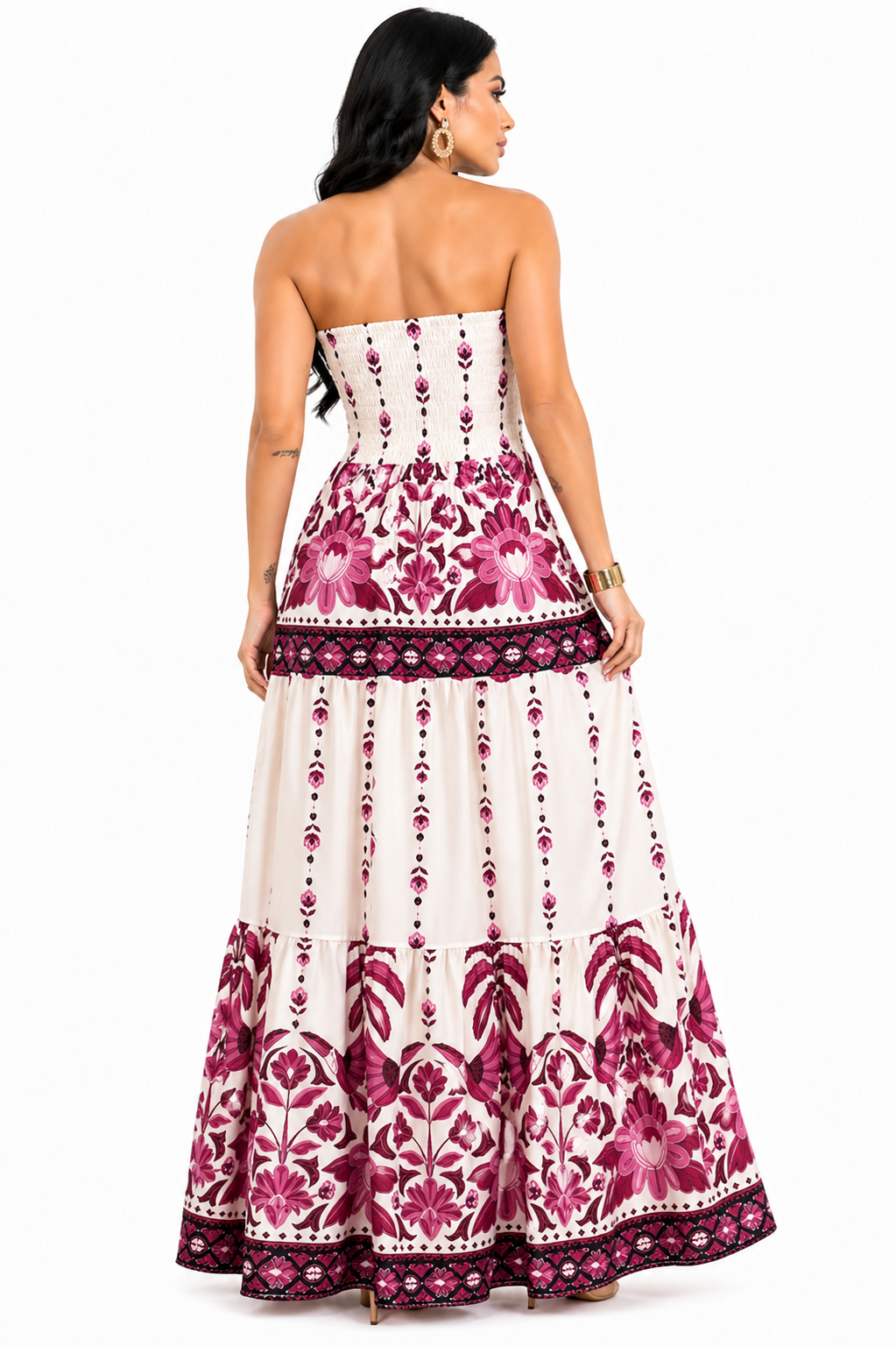 Vestido Longo Tomara que Caia Mykaelle Rosa e Branco