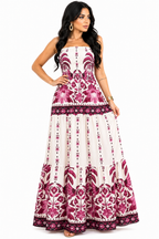 Vestido Longo Tomara que Caia Mykaelle Rosa e Branco