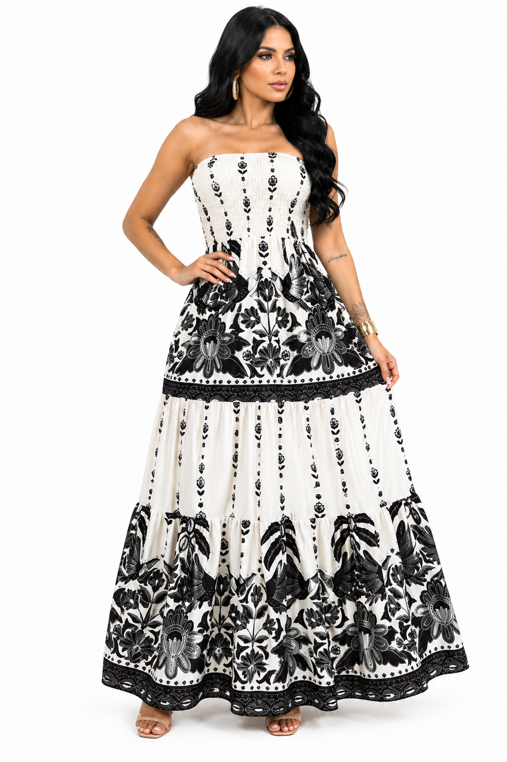 Vestido Longo Tomara que Caia Mykaelle Preto e Branco