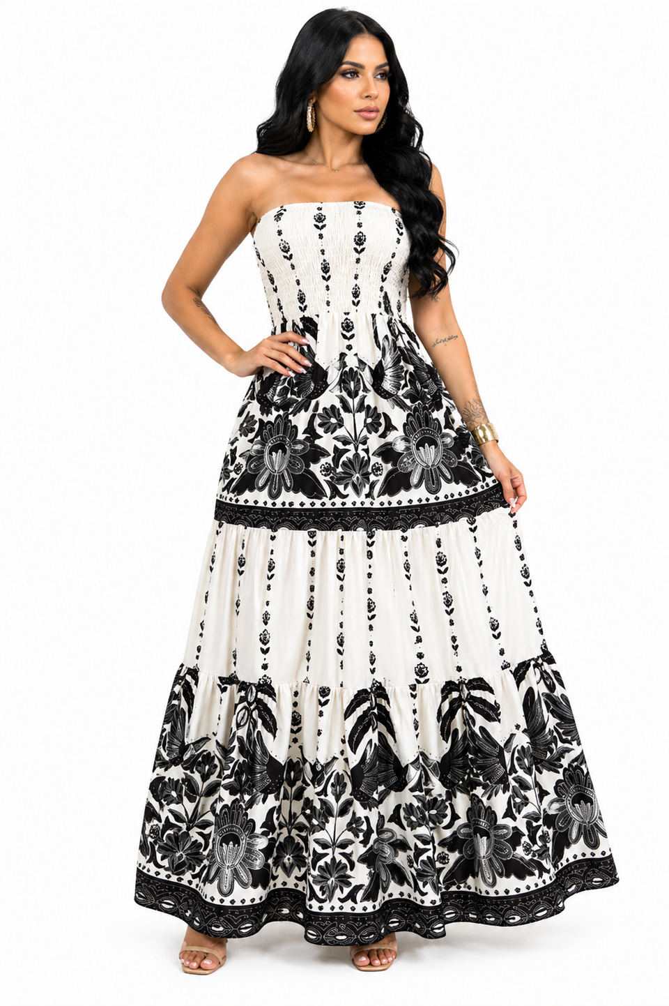 Vestido Longo Tomara que Caia Mykaelle Preto e Branco