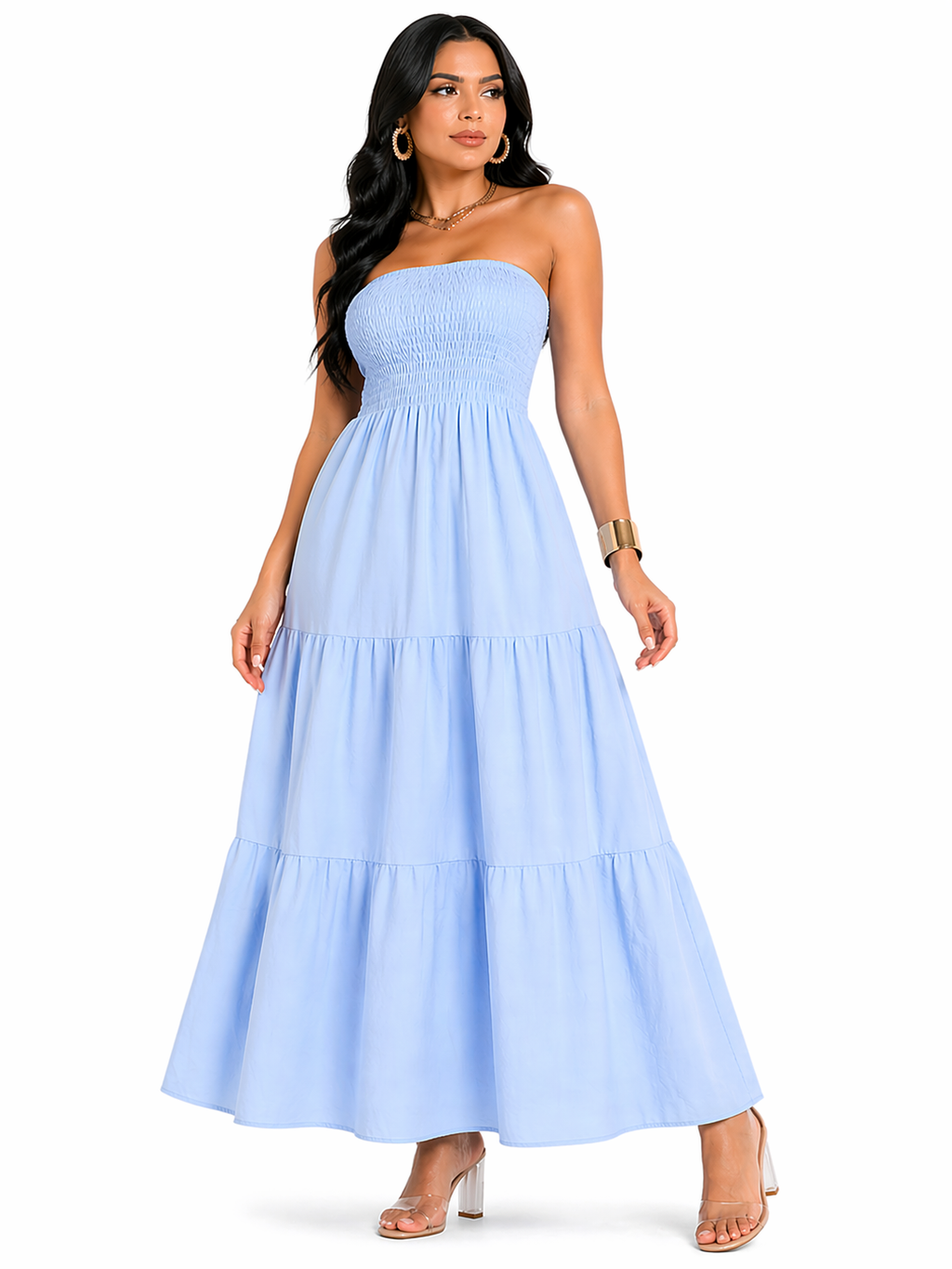 Vestido Longo Tomara que Caia Mykaelle Azul Bebê