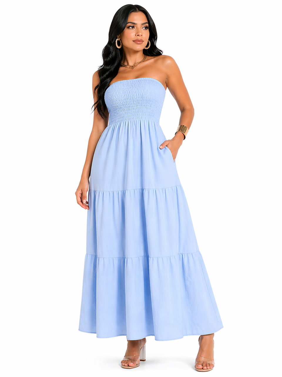 Vestido Longo Tomara que Caia Mykaelle Azul Bebê