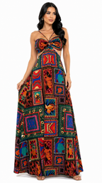 Vestido Longo Estampado Tropical com Recorte Nathy Multicolorido