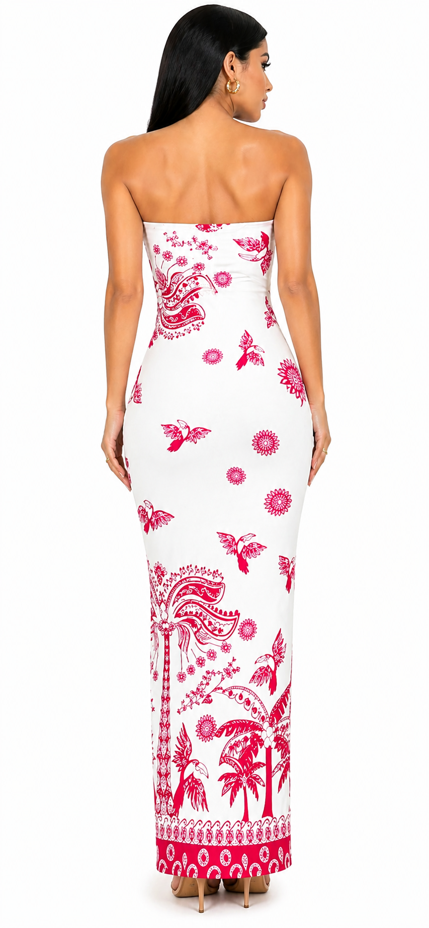 Vestido Glamour Clássico Bianca com Estampa Exclusiva Rosa