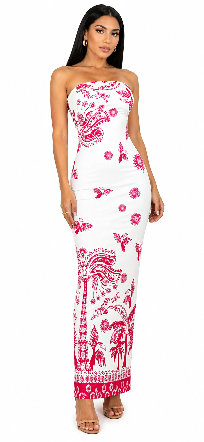 Vestido Glamour Clássico Bianca com Estampa Exclusiva Rosa